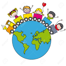 kids on train circling Earth 